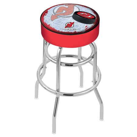 Holland Bar Stool Co 30" New Jersey Devils Cushion Seat, 2-Ring Chrome Swivel Bar Stool L7C130NJDevl-D2